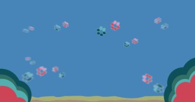 Retro 70 'lerin Palm Tree animasyonu. Harika 1970 'lerin egzotik sanat videosu. Minimalist Vintage tasarımı, eski moda renk çizimi.