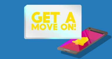 Kıpırdayın! Taşınabilir bilgi aygıtı ekranından bildirim baloncuğu üzerine metin. Mobil uygulama mesajı, bağlantı, iletişim konsepti. Canlandırılmış video.