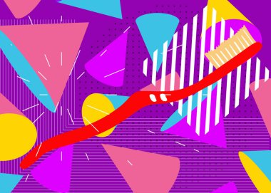 Diş fırçası geometrik grafik retro tema arkaplanı. Minimum geometrik elementler. Klasik soyut şekiller vektör illüstrasyonu.