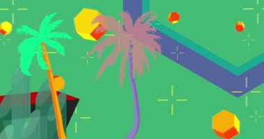 Palm Tree Geometrik Grafik Egzotik Tema Arkaplan Videosu. Minimum geometrik elementler animasyonu. Klasik soyut şekiller reklam için resimleme.