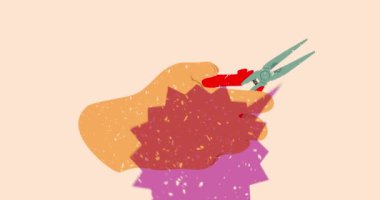 Risograph pense ve geometrik şekilli konuşma balonu animasyonu. Moda riso grafik tasarım videosunda nesne taşınıyor.