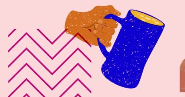 Geometrik şekilli Risograph Birası, animasyonu canlandırır. Moda riso grafik tasarım videosunda nesne taşınıyor.