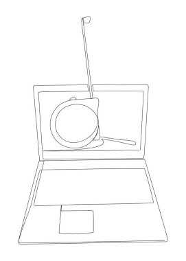 Ruler bantlı sürekli bir dizüstü bilgisayar hattı. İnce Çizgi Çizimi Vektör Konsepti. Contour Yaratıcı Fikirler Çiziyor.