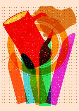 Geometrik şekilli Risograph Birası. Geometri elemanları ile modayı gösteren riso grafik desen tasarımı nesneleri.