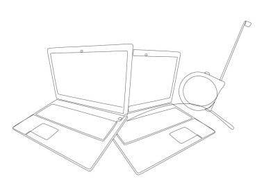 Ruler bantlı sürekli bir dizüstü bilgisayar hattı. İnce Çizgi Çizimi Vektör Konsepti. Contour Yaratıcı Fikirler Çiziyor.