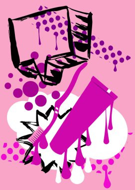 Diş fırçası ve konuşma baloncuklu diş macunu grafitisi. Soyut modern Messaging tabela sokak sanat dekorasyonu, kentsel boyama tarzında gerçekleştirildi.