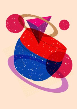 Geometrik şekilli Risograph Face krem kutusu. Geometri elemanları ile modayı gösteren riso grafik desen tasarımı nesneleri.