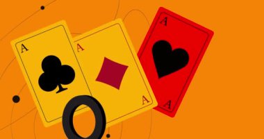 Poker Oynama Kartı, geometrik grafik retro Casino temalı arka plan videosu. Minimum geometrik elementler animasyonu. Klasik soyut şekiller reklam için resimleme.