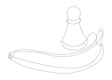 Sürekli bir piyon çizgisi, muzlu satranç taşı. İnce Çizgi Çizimi Vektör Konsepti. Contour Yaratıcı Fikirler Çiziyor.