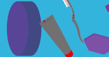 Diş fırçası ve geometrik grafik arka plan temalı diş macunu. Minimum geometrik elementler animasyonu. Klasik soyut şekiller reklam için resimleme.