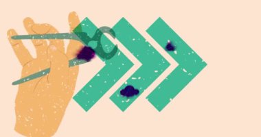 Geometrik şekilli Risograph Pense animasyonu. Moda riso grafik tasarım videosunda nesne taşınıyor.