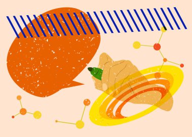 Keçeli kalemle, geometrik şekilli konuşma baloncuğuyla Risograph el yazısı. Geometri elemanları ile modayı gösteren riso grafik desen tasarımı nesneleri.