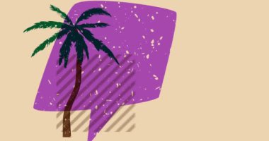 Risograph Palmiye ağacı ve geometrik şekilli konuşma balonu animasyonu. Moda riso grafik tasarım videosunda nesne taşınıyor.