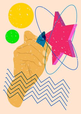 Keçeli Kalem ile Geometrik şekilli Risograph Hand yazısı. Geometri elemanları ile modayı gösteren riso grafik desen tasarımı nesneleri.