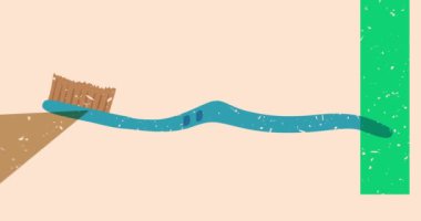 Risograph diş fırçası ve geometrik şekilli konuşma balonu animasyon. Moda riso grafik tasarım videosunda nesne taşınıyor.