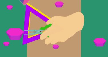 Pense geometrik grafik retro Çalışma Aracı temalı arka plan videosu. Minimum geometrik elementler animasyonu. Klasik soyut şekiller reklam için resimleme.