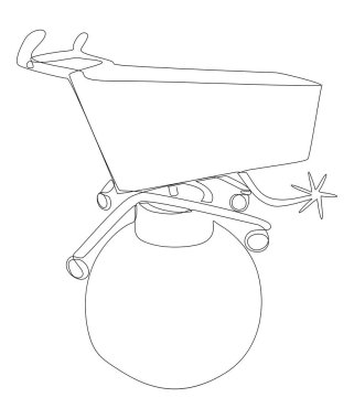 Sürekli bombayla dolu bir alışveriş arabası hattı. İnce Çizgi Çizimi Vektör Konsepti. Contour Yaratıcı Fikirler Çiziyor.