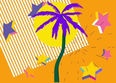Palm Tree geometrik grafik retro temalı arka plan. Minimum geometrik elementler. Klasik soyut şekiller vektör illüstrasyonu.