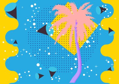 Palm Tree geometrik grafik retro temalı arka plan. Minimum geometrik elementler. Klasik soyut şekiller vektör illüstrasyonu.