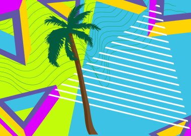 Palm Tree geometrik grafik retro temalı arka plan. Minimum geometrik elementler. Klasik soyut şekiller vektör illüstrasyonu.