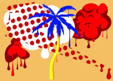 Palmiye ağacı grafitisi. Soyut modern sokak sanatı dekorasyonu kentsel resim tarzında gerçekleştirildi.