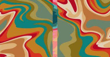 Basit 70 'ler soyut arka plan animasyonu. 1970 'lerin en iyi sanat videosu. Minimalist çizgili tasarım sahnesi. Eski moda gökkuşağı renkli sanat eserleri.