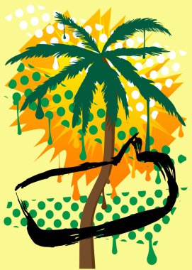 Konuşma balonlu palmiye ağacı grafitisi. Soyut modern Messaging tabela sokak sanat dekorasyonu, kentsel boyama tarzında gerçekleştirildi.