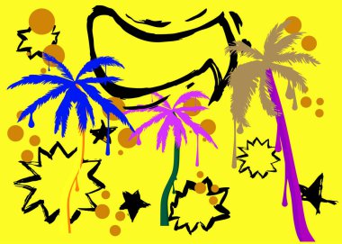 Konuşma balonlu palmiye ağacı grafitisi. Soyut modern Messaging tabela sokak sanat dekorasyonu, kentsel boyama tarzında gerçekleştirildi.