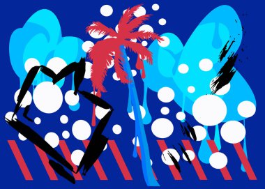 Konuşma balonlu palmiye ağacı grafitisi. Soyut modern Messaging tabela sokak sanat dekorasyonu, kentsel boyama tarzında gerçekleştirildi.