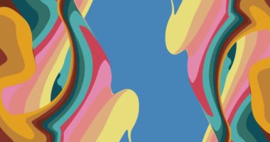 Retro 70 'lerin soyut arka plan animasyonu. 1970 'lerin en iyi sanat videosu. Minimalist çizgili tasarım sahnesi. Eski moda gökkuşağı renkli sanat eserleri.