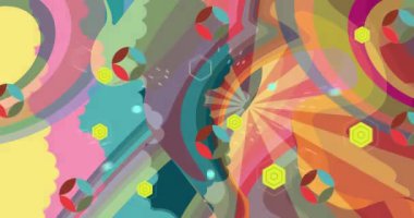 Retro 70 'lerin soyut arka plan animasyonu. 1970 'lerin en iyi sanat videosu. Minimalist çizgili tasarım sahnesi. Eski moda gökkuşağı renkli sanat eserleri.