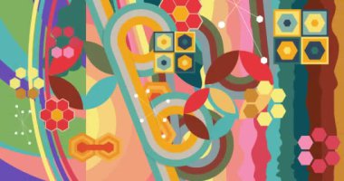 70 'lerin havalı arka plan animasyonu. 1970 'lerin en iyi sanat videosu. Minimalist çizgili tasarım sahnesi. Eski moda gökkuşağı renkli sanat eserleri.