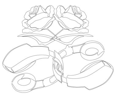 Gül çiçekli sürekli bir kulaklık. İnce Çizgi Çizimi Vektör Konsepti. Contour Yaratıcı Fikirler Çiziyor.