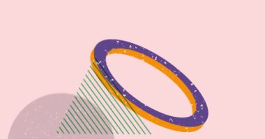 Geometrik elementlerle basit risograf arkaplanı, animasyonu şekillendirir. Moda riso grafik tasarımlı nesne. Geometri soyut doku tarzı video.