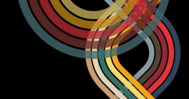 70 'lerin basit arka plan animasyonu. Harika 1970 'lerin sanat videosu. Minimalist çizgili tasarım sahnesi. Eski moda gökkuşağı renkli sanat eserleri.