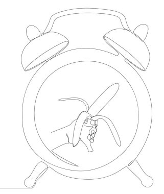 Muz ile aralıksız çalışan bir çalar saat hattı. İnce Çizgi Çizimi Vektör Konsepti. Contour Yaratıcı Fikirler Çiziyor.