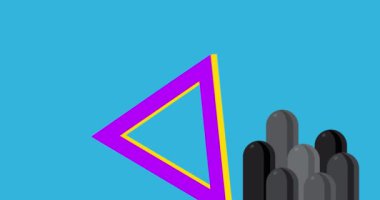 Çok renkli basit geometrik grafik retro temalı arkaplan animasyonu. En az meşgul geometrik elementler videosu. Klasik soyut şekiller.