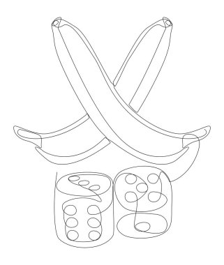 Sürekli bir muz ve zar çizgisi. İnce Çizgi Çizimi Vektör Konsepti. Contour Yaratıcı Fikirler Çiziyor.