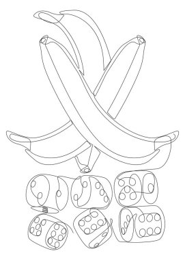 Sürekli bir muz ve zar çizgisi. İnce Çizgi Çizimi Vektör Konsepti. Contour Yaratıcı Fikirler Çiziyor.