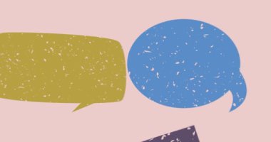 Geometrik şekilli Risograph Konuşma Baloncuğu animasyonu. Moda riso grafik tasarım arkaplan videosunda nesne taşınıyor.