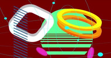 Canlandırılmış geometrik grafik retro tema arkaplanı. En az yoğun geometrik elementler videosu. Klasik soyut şekiller canlandırma.