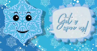 Düşen Kar Tanesi ile Harekete Geç! Mavi arkaplan üzerine metin. Kış çizgi filmi videosu. Mevsimlik Kar Canlandırması.