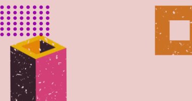 Yoğun renkli geometrik şekiller animasyon. Moda riso grafik tasarımlı nesne. Geometri ögeleri soyut risograph doku tarzı video.