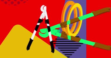 Heavy Duty Large Cutter geometrik grafik kablo kesici kablo ya da çelik çubuklar temalı arka plan videosu için eski kesici. Minimum geometrik elementler animasyonu. Klasik soyut şekiller reklam için resimleme.