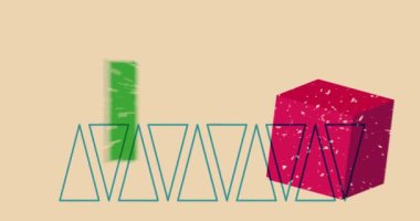 Basit büyük risograf şekilleri, geometrik animasyon. Moda riso grafik tasarımlı nesne. Geometri ögeleri soyut risograph doku tarzı video.