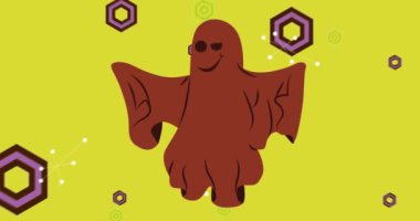 70 'lerin geçmişe dönük Ghost animasyonu. Harika bir cadılar bayramı. 1970 'lerin sanat videosu. Minimalist Vintage tasarımı, eski moda renk çizimi.