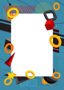 Sarı, Mavi, Siyah ve Kırmızı geometrik grafik temalı arka plan, metin için yer var. Minimum geometrik elementler çerçevesi. Reklam için klasik soyut şekiller vektör illüstrasyonuName.