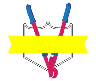 Heavy Duty Large Cable Cutter, tel ya da çelik çubuk afişi, kurdele. Moda düz geometrik web pankartı. Basit asgari retro biçimi.