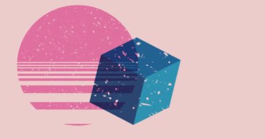 Renkli geometrik şekiller animasyon. Moda riso grafik tasarımında eğlenceli bir nesne. Geometri ögeleri soyut risograph doku tarzı video.