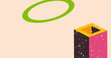 Geometri elementleri soyut risograf dokusu. Büyük renkli geometrik şekiller animasyon. Moda riso grafik biçimi videosundaki nesne.